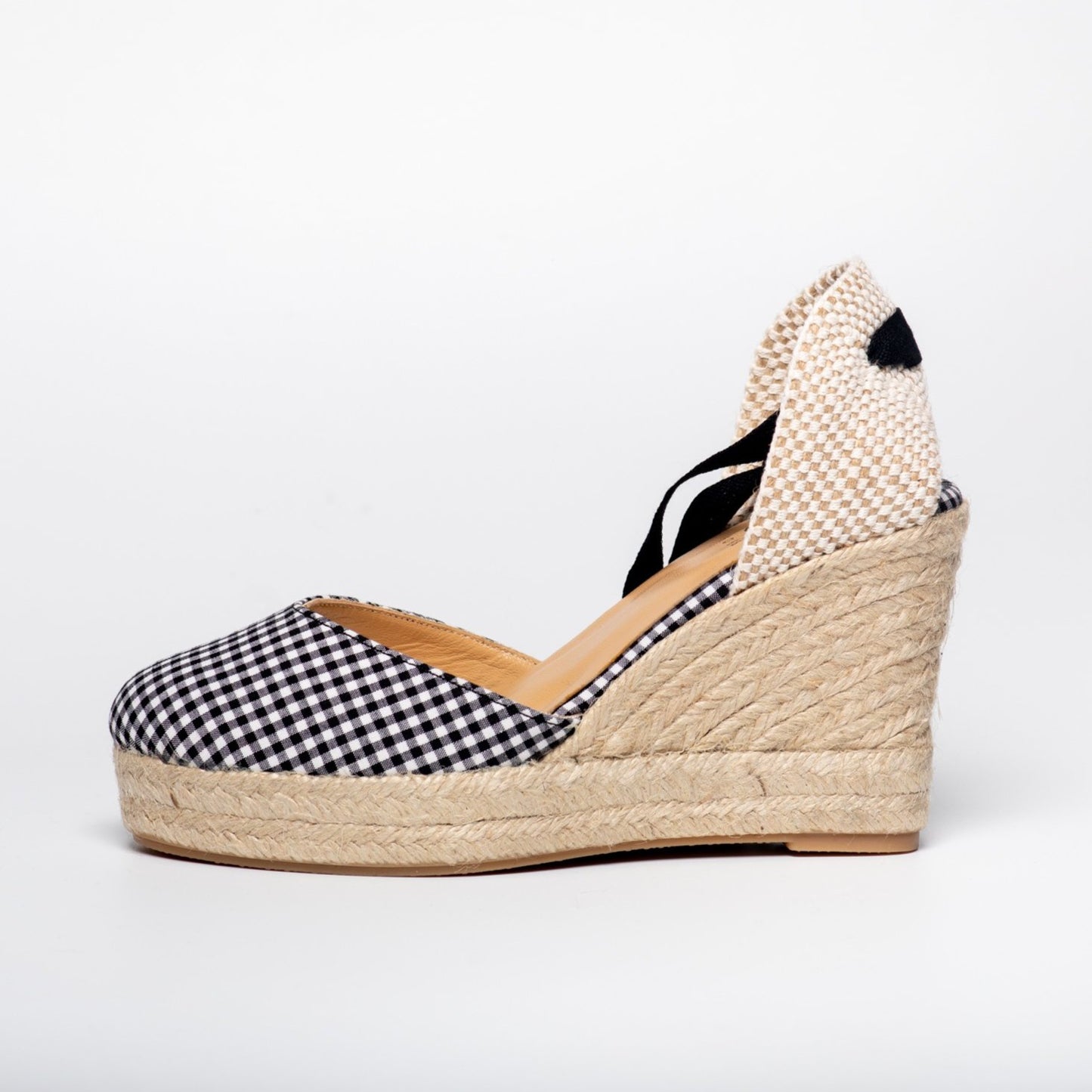 Cuña Cristina Vichy-cuñas de esparto-cuña, esparto, vichy, zapatos de color negro-Loovshoes