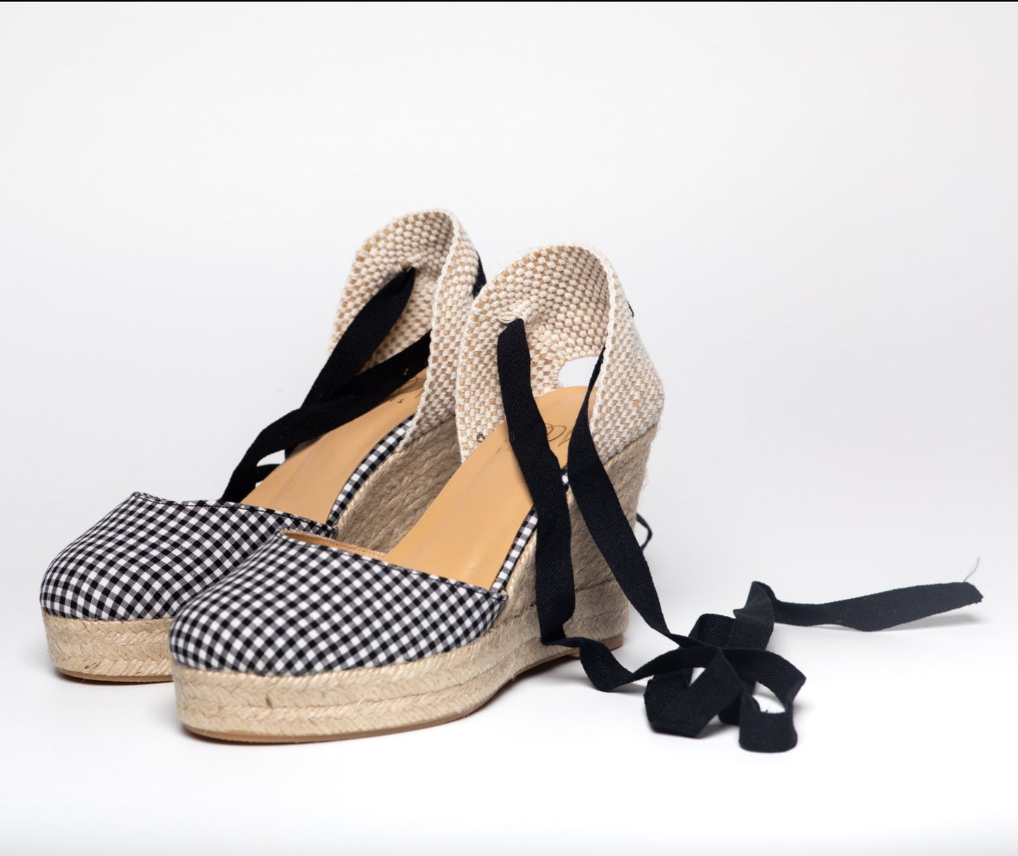 Cuña Cristina Vichy-cuñas de esparto-cuña, esparto, vichy, zapatos de color negro-Loovshoes