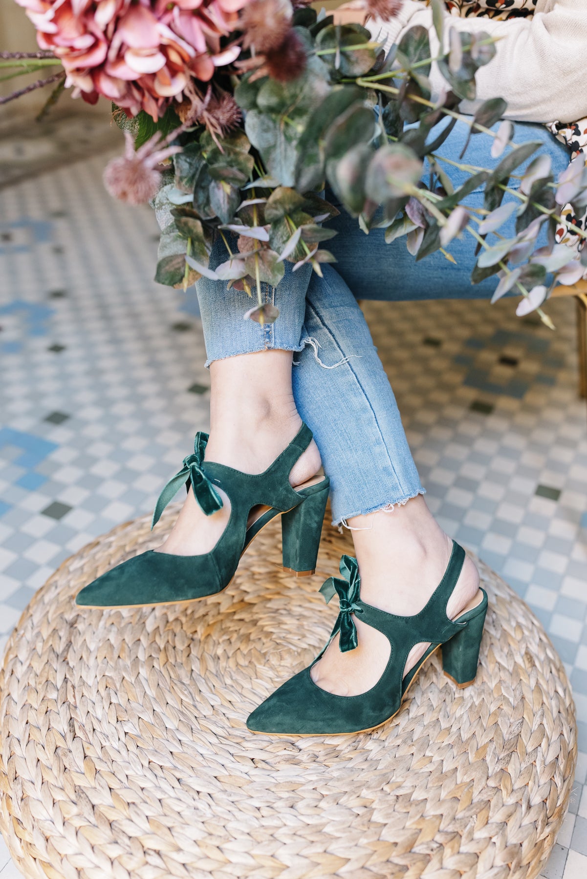 Zoe Verde-tipo salón-ante, liso, novia, salón, tacón de 7.5, terciopelo, zapatos de color verde, zoe-Loovshoes