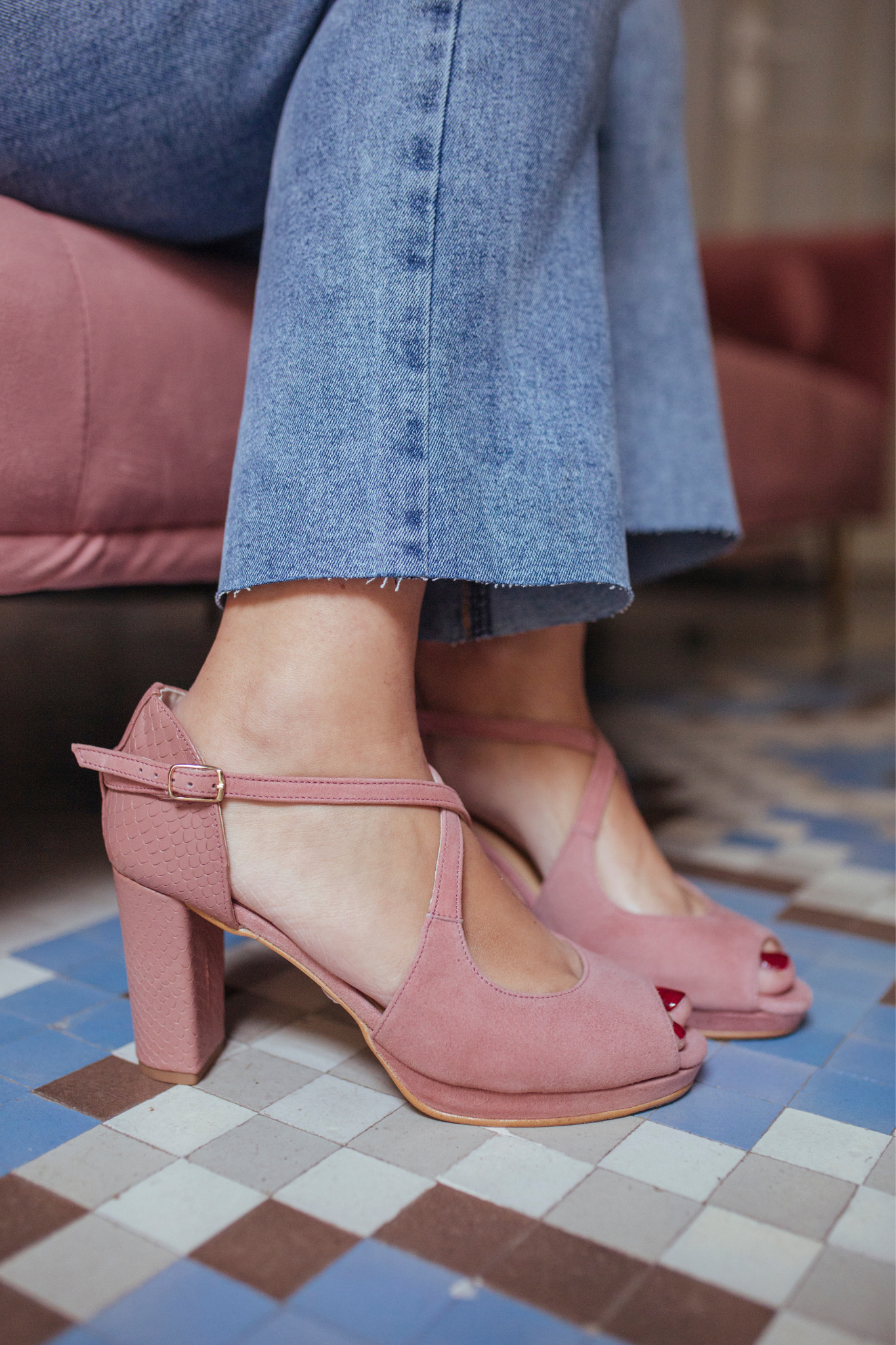 Palma Rosado de 7,5 cm-sandalias-liso, novia, palma, sandalia, tacón de 7.5, zapatos de color rosa-Loovshoes