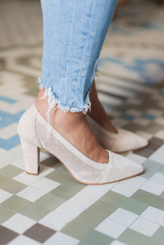Mimosa Beige Plumeti-tipo salón-ante, mimosa, novia, plumetti, salón, tacón de 7.5, zapatos de color beige-Loovshoes