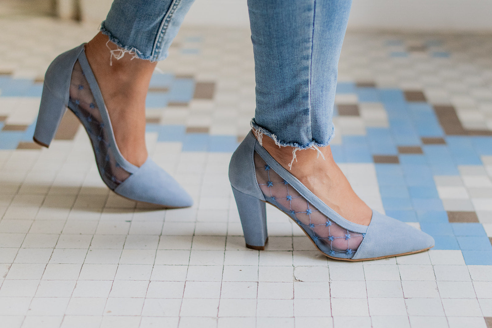 Mimosa Cruz Azul-tipo salón-ante, liso, mimosa, novia, salón, tacón de 7.5, zapatos de color azul-Loovshoes