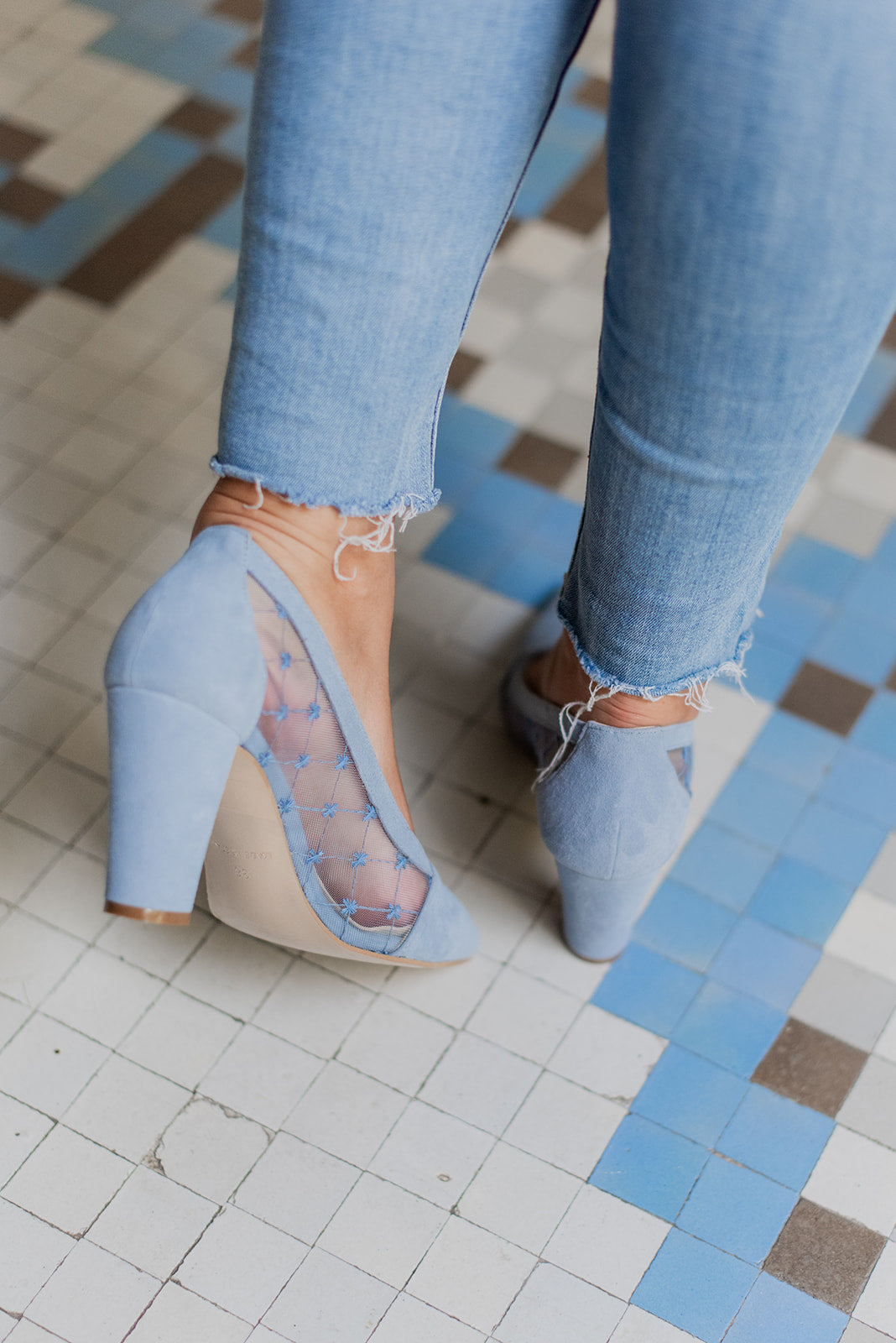 Mimosa Cruz Azul-tipo salón-ante, liso, mimosa, novia, salón, tacón de 7.5, zapatos de color azul-Loovshoes