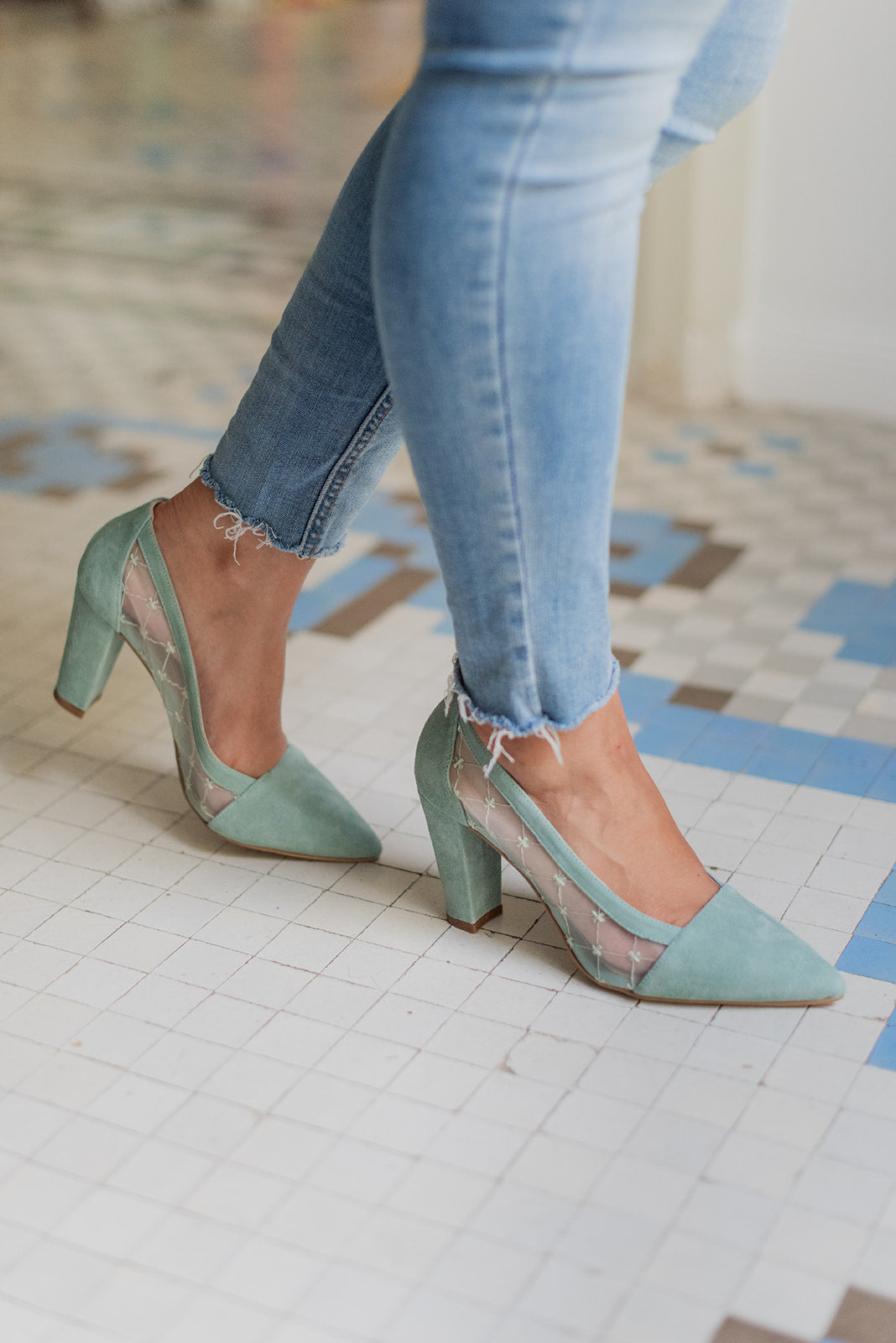 Mimosa Cruz Verde-tipo salón-ante, liso, mimosa, novia, salón, tacón de 7.5, zapatos de color verde-Loovshoes
