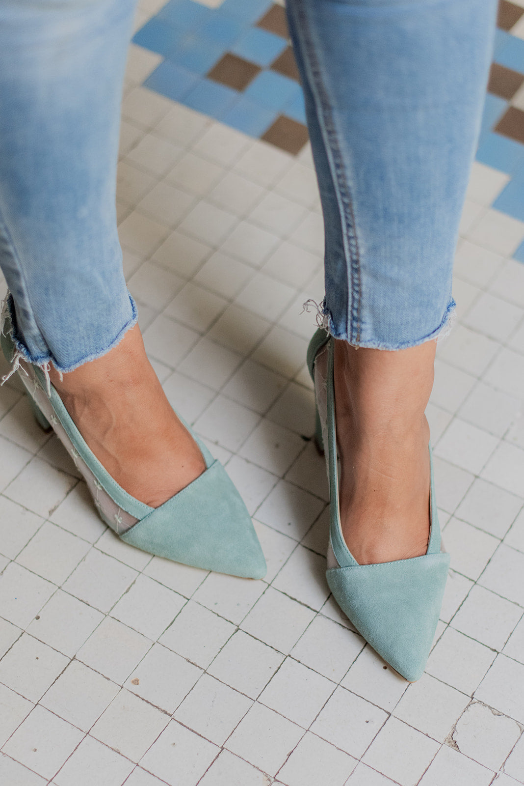 Mimosa Cruz Verde-tipo salón-ante, liso, mimosa, novia, salón, tacón de 7.5, zapatos de color verde-Loovshoes