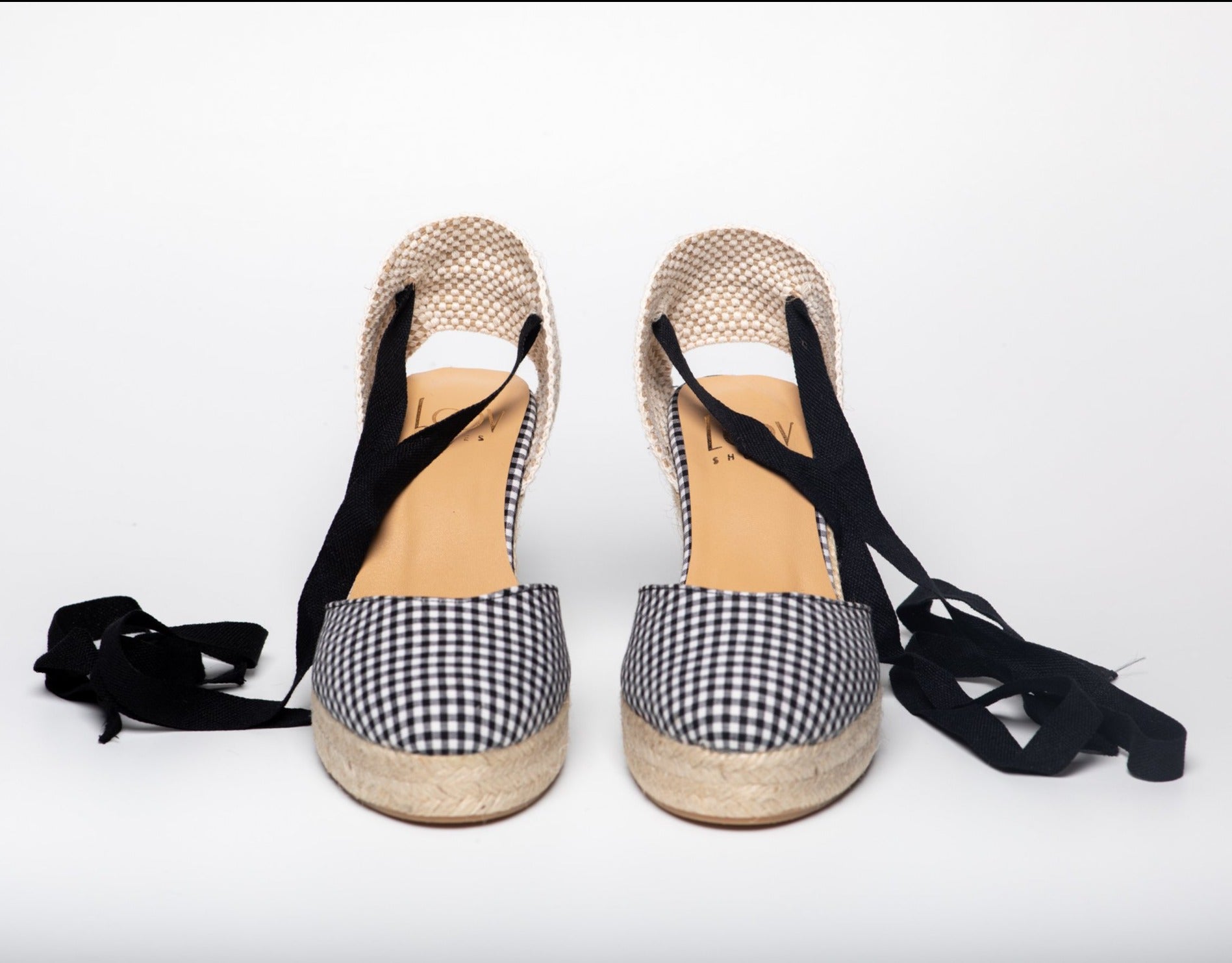 Cuña Cristina Vichy-cuñas de esparto-cuña, esparto, vichy, zapatos de color negro-Loovshoes