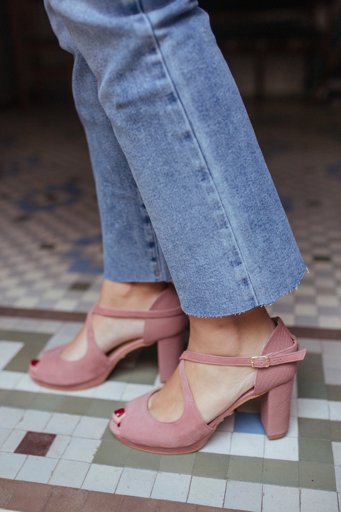 Palma Rosado de 7,5 cm-sandalias-liso, novia, palma, sandalia, tacón de 7.5, zapatos de color rosa-Loovshoes