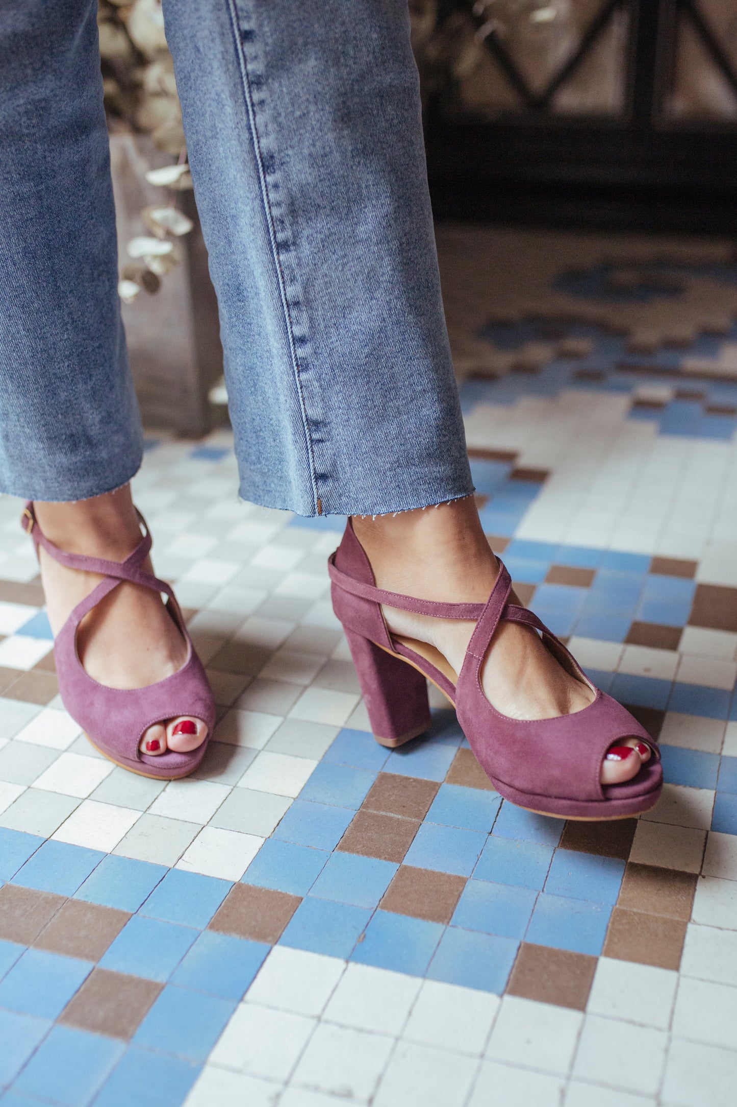 Palma Berenjena-sandalias-ante, liso, novia, palma, sandalia, tacón de 7.5, zapato color berenjena-Loovshoes