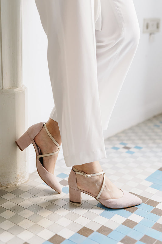 Celia Rosa Nude y Champán-tipo salón-ante, celia, salón, zapatos color champán, zapatos de color rosa nude, zapatos de piel metalizada-Loovshoes