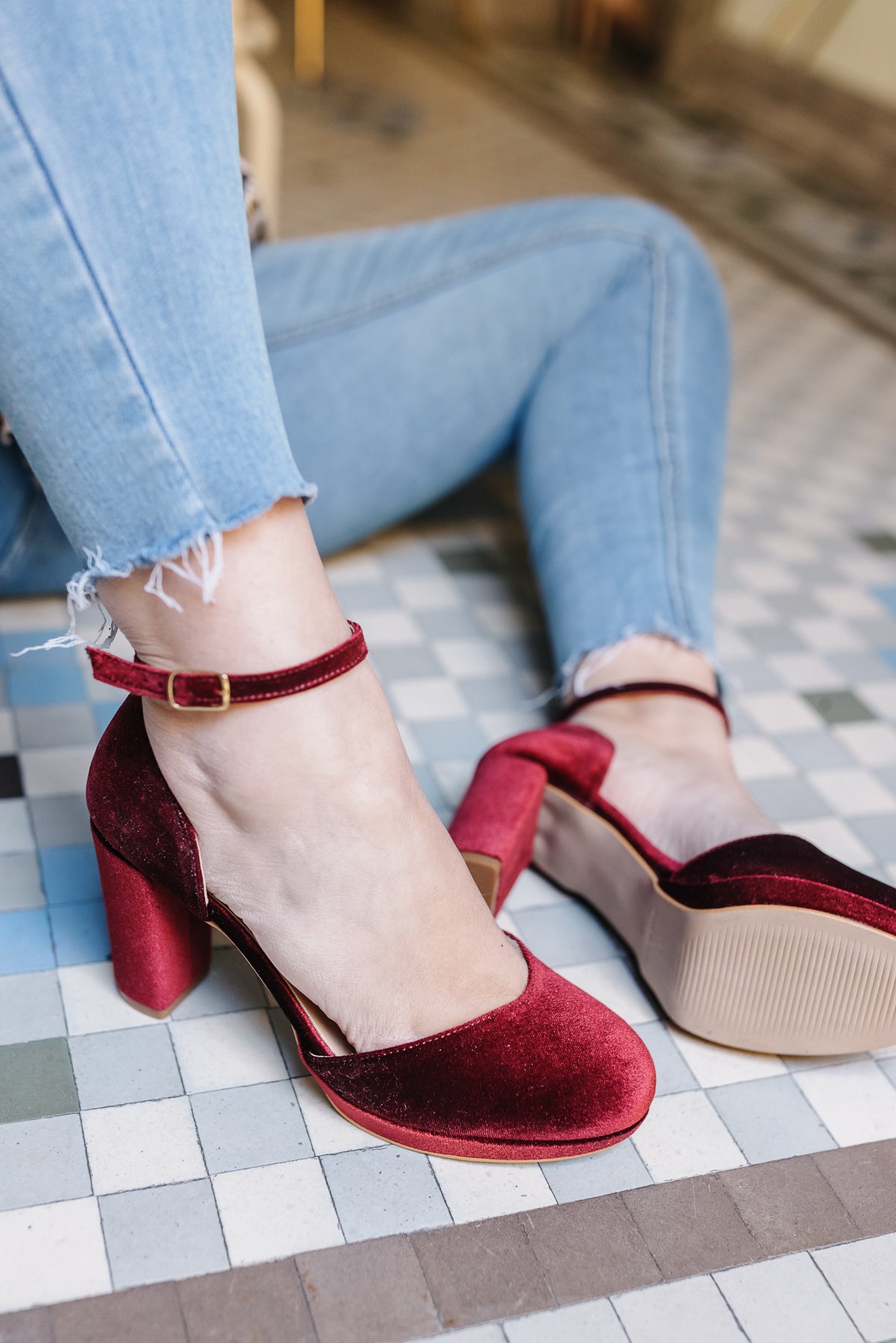 Pía Terciopelo Burdeos-tipo salón-liso, pia, salón, tacon de 8, terciopelo, zapatos de color granate-Loovshoes