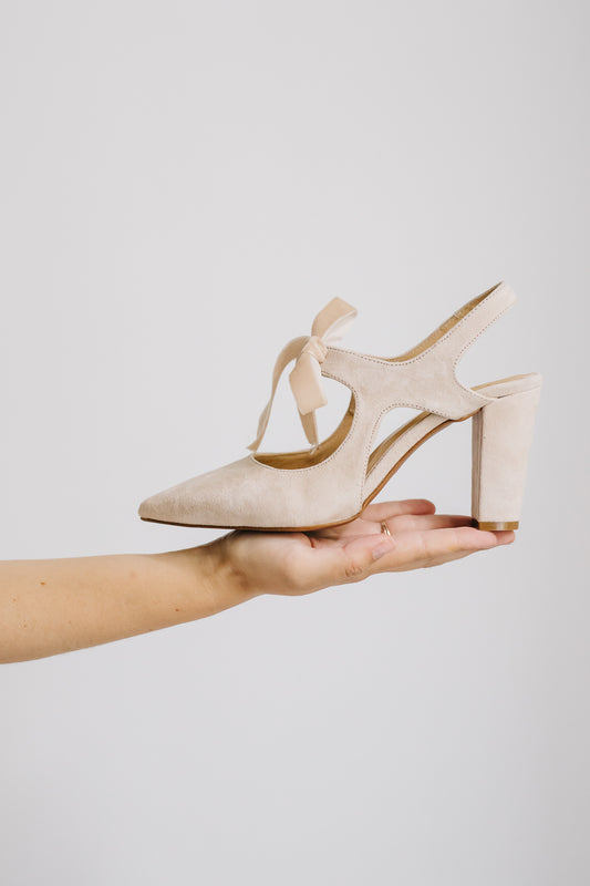 Zoe Beige-tipo salón-ante, liso, novia, salón, tacón de 7.5, terciopelo, zapatos de color beige, zoe-Loovshoes