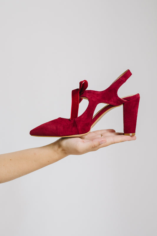 Zoe Granate-tipo salón-ante, liso, novia, salón, tacón de 7.5, terciopelo, zapatos de color granate, zoe-Loovshoes